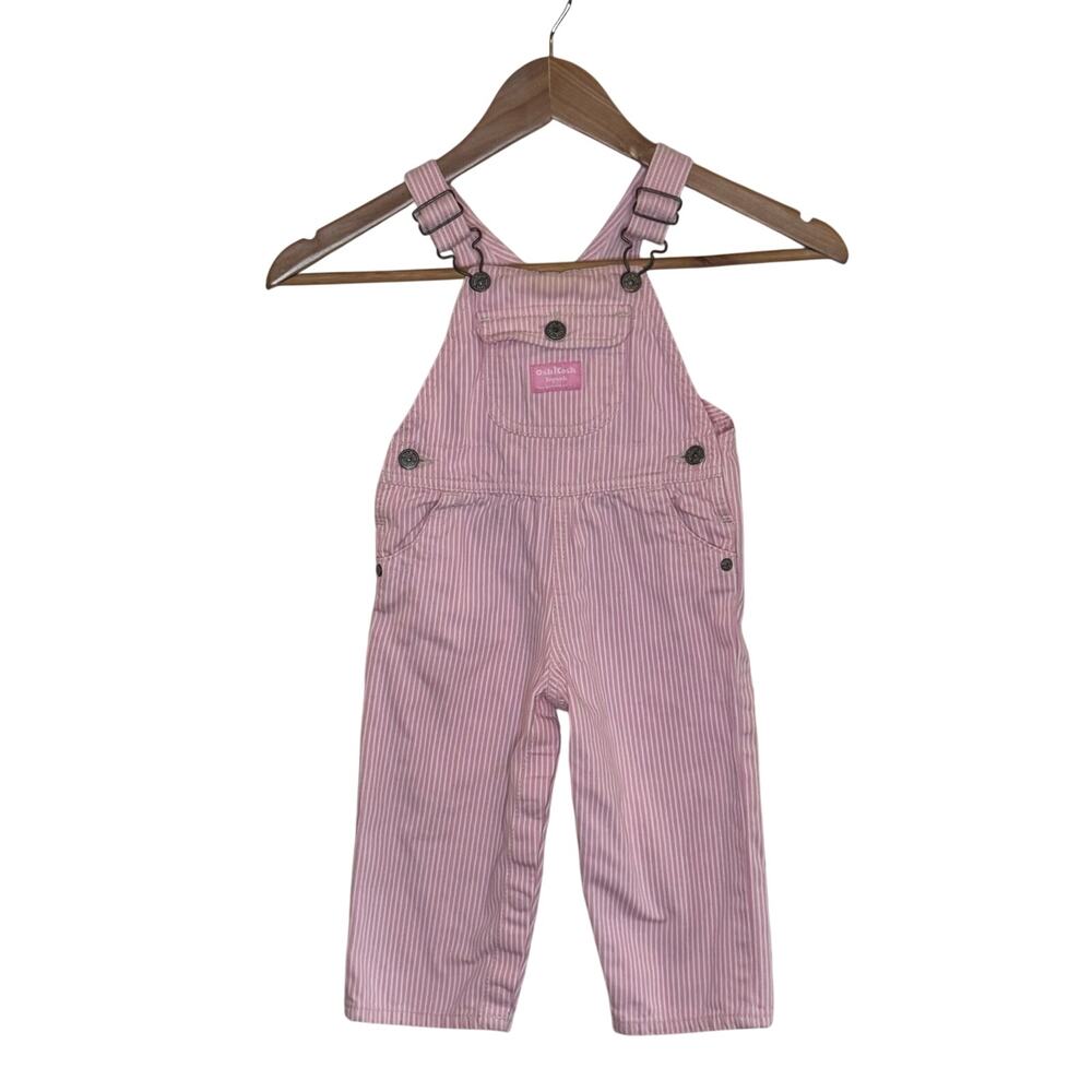 Osh Kosh 100% Cotton Size 18 Months Pink and White Striped Overalls